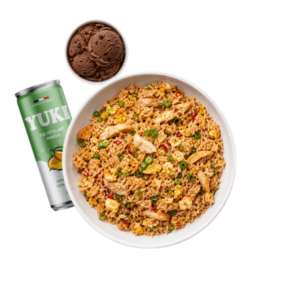 Riz sauté au poulet + Boisson + Dessert